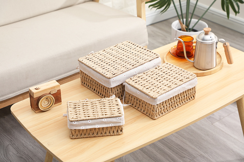 Imitation rattan woven fabric storage basket, dirty clothes, socks, tissue storage box, rectangular dried fruit and snack storage basket set pic 2