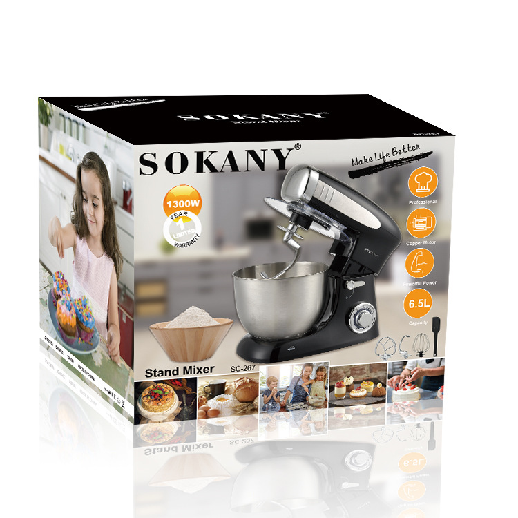 Cross-border SOKANY267 multi-functional commercial chef machine, household electric dough mixer, small dough kneading machine 6.5L pic 3
