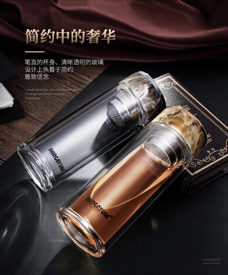 无铅耐热高硼硅保温玻璃水杯 商务礼品礼盒装男士双层隔热茶杯详情4