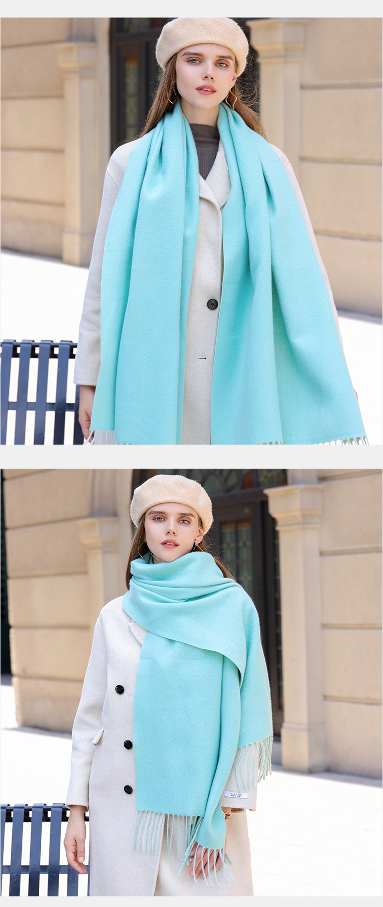 The 2023 new double-sided solid color macaron scarf for women is a bestseller in winter. It is fashionable and warm with faux cashmere tassels. Wholesale pic 37