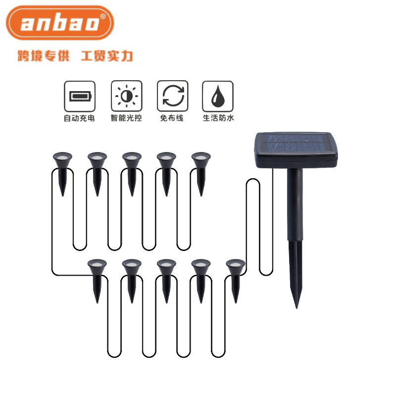 2022 New solar lawn lights, one-drag ten-plug ground lights, outdoor garden decorative lights, leading street lights, courtyard string lights pic 1