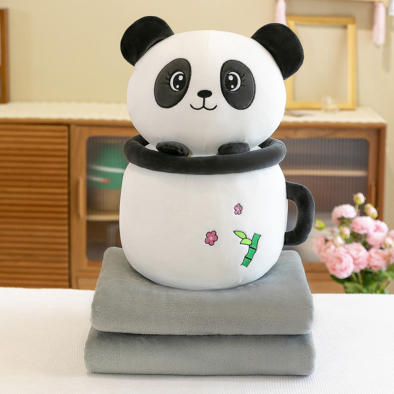Cartoon rabbit, panda, cute piggy, milk tea cup, dual-purpose throw pillow blanket, two-in-one blanket, office midday rest pillow pic 23