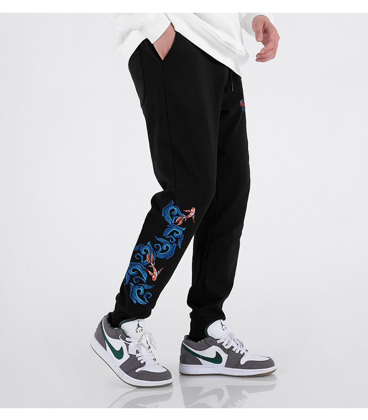 男士裤子黑色卫裤国潮宽松刺绣束脚裤休闲裤运动裤潮详情7