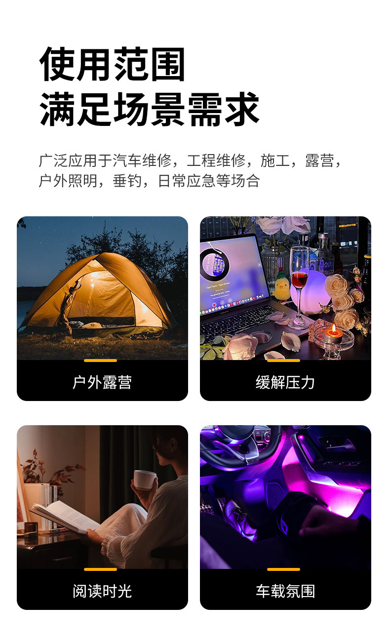 新款迷你彩色灯带灯丝强光小手电筒 家用户外便携氛围露营灯详情10