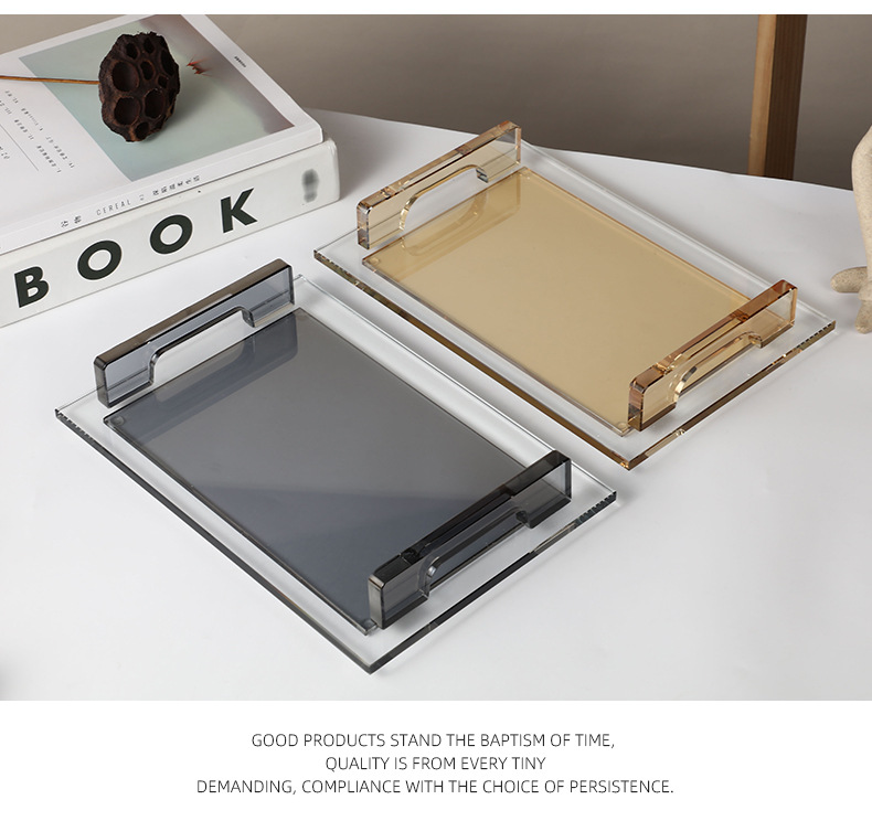 水晶玻璃托盘轻奢长方形托盘家用放茶杯水杯茶盘果盘商用带把手详情12