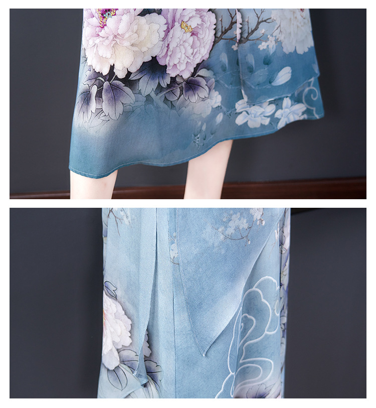 True silk imitation dress 2020 Spring/Summer new style stand-up collar retro mid-sleeved mulberry silk mid-length dress plus-size mom's dress pic 25