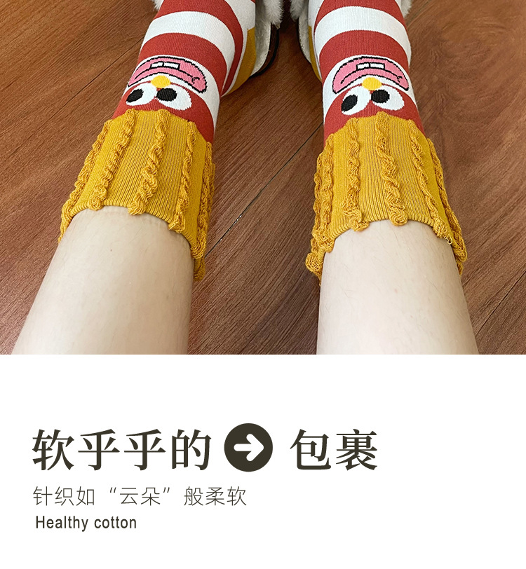 New spring pure cotton mid-calf socks for women, sweat-absorbing, funny French fries socks, cartoon casual socks, Zhuji Hosiery pic 9