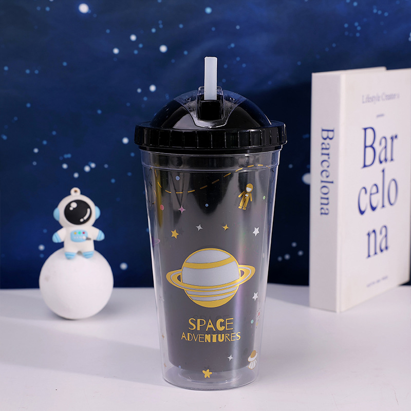 Cartoon animation, large capacity, high appearance level, carrying cup, boy astronaut, astronaut, plastic sliding lid, straw, water cup pic 2