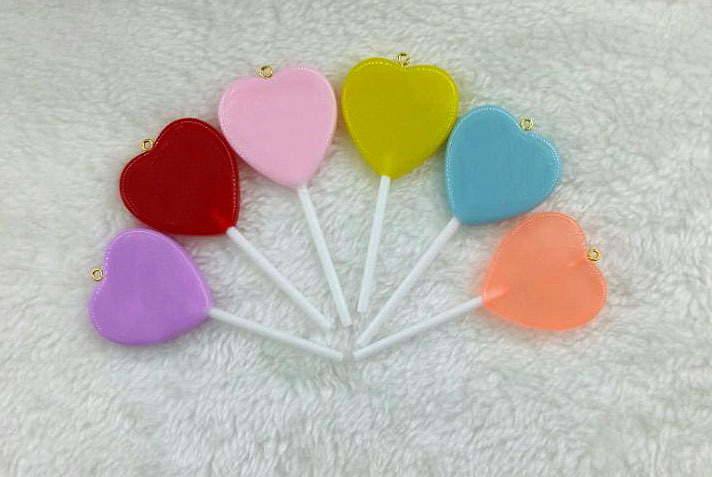 实色树脂糖果 棒棒糖 树脂爱心棒棒糖 桃心棒棒糖挂件 爱心饰品详情7