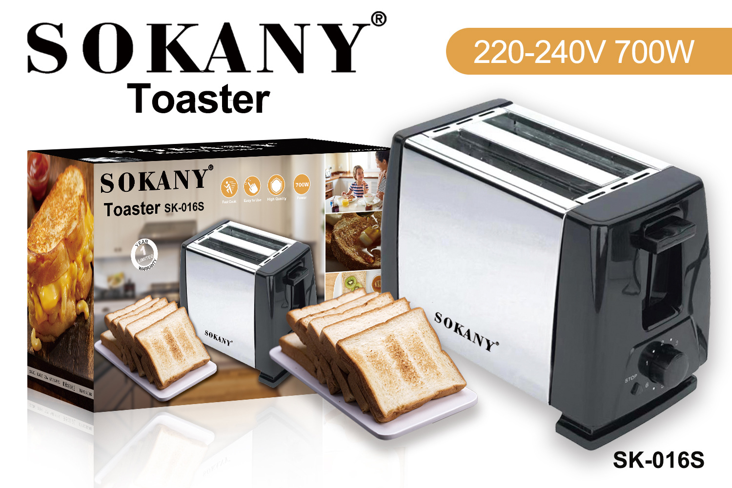 Cross-border SOKANY016S toaster, household 2-slice fully automatic breakfast machine, multi-functional toaster toaster pic 12