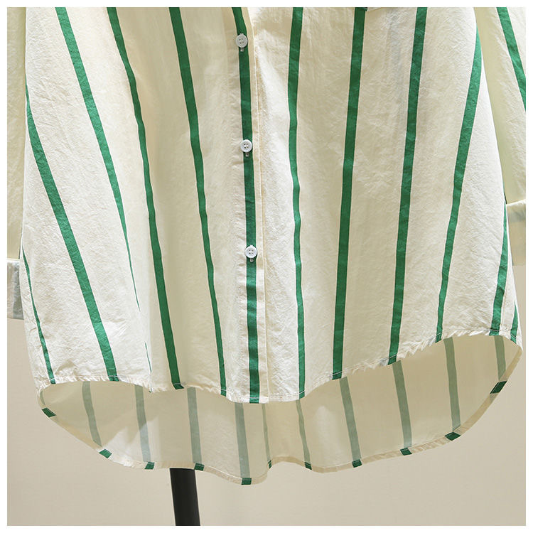 棉2024春秋新款韩版小清新百搭开衫条纹印花单口袋宽松长袖衬衫女详情12