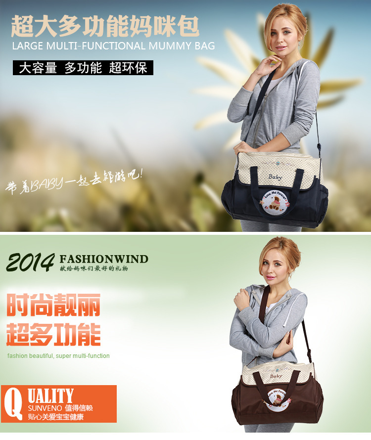 Mom Bag Five-piece set, multi-functional, large-capacity, fashionable, waterproof cartoon single-shoulder crossbody bag, Mom Bag wholesale pic 3