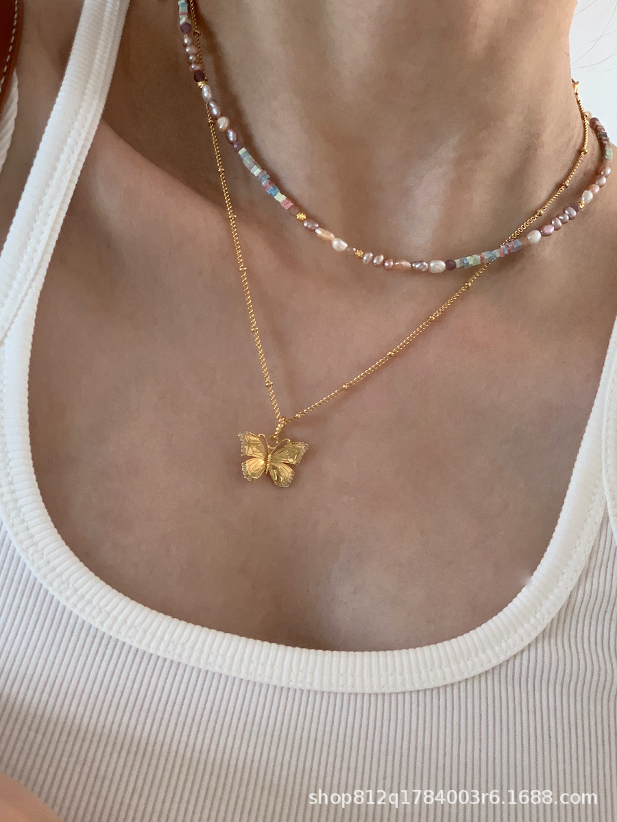 Dreamy pinkish-purple aurora silver pearl necklace, mini irregular Baroque-style light luxury necklace, niche pic 11