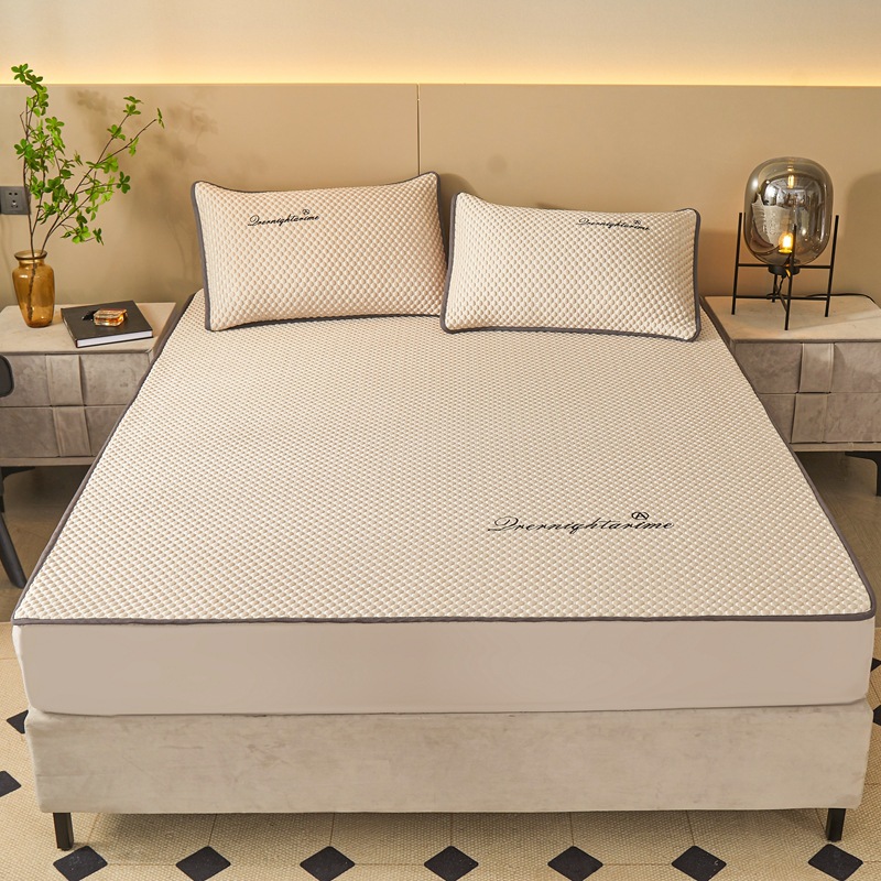 Thai solid-color cool silk latex bed skirt style cool mat four-piece set, air-conditioned quilt, soft cool mat, cool mat, summer cool quilt pic 19
