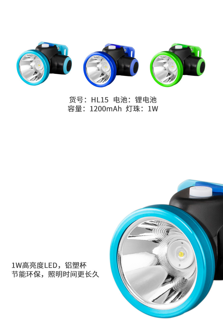 厂家批发强光头灯户外led头灯头戴式手电筒可充电夜间钓鱼灯矿灯详情2