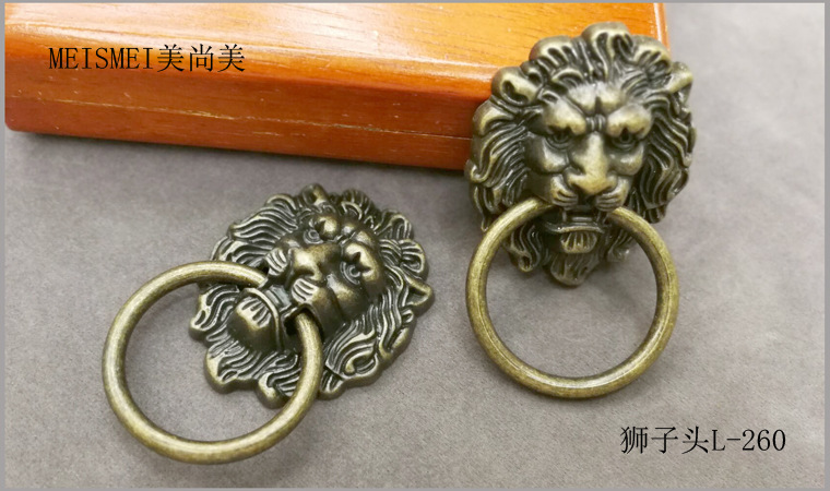 Decorative door knocker with animal head, old-fashioned animal head, retro lion head door knocker, blue and red ancient copper handle, Chinese qilin from the Ming and Qing dynasties pic 7