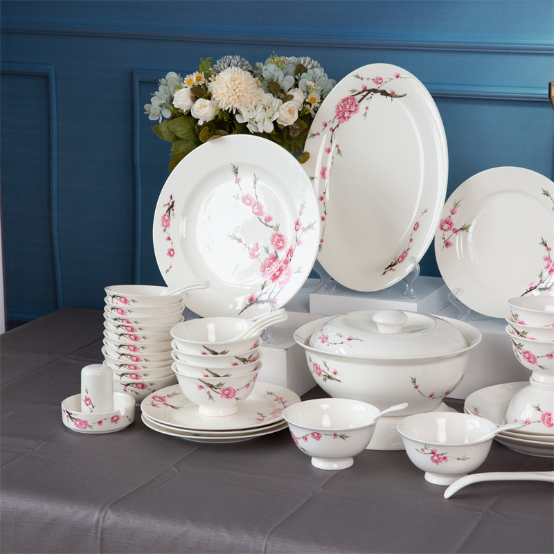 54 Skull Porcelain Tableware set, Chinese peach blossom bowls and plates complete set wholesale, household rice bowls and chopsticks, housewarming gifts wholesale pic 5