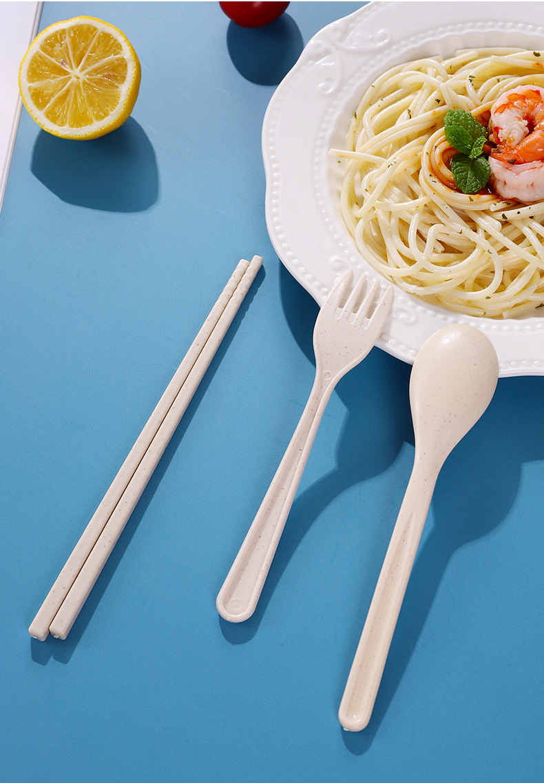 小麦秸秆勺叉筷子三件套小麦餐具套装塑料勺子叉子筷子便携餐具详情10