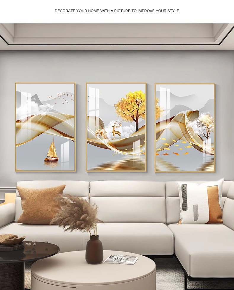 Light luxury and grand wall paintings, living room decorative paintings, modern and simple triptych paintings, sofa background, wall hanging paintings, Nordic-style dining room pic 12