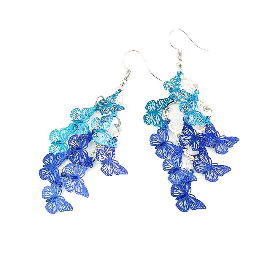 New diagonal flying seven-color dynamic butterfly earrings, European and American cross-border small nine-piece color-blocking computer piece earrings color order pic 9