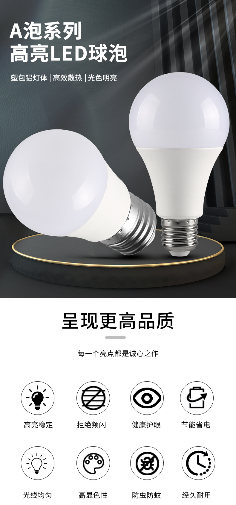 高品质led灯泡 白光/暖光家用球泡灯e27螺旋螺口超亮节能灯泡批发详情8