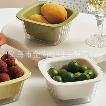 Multi-style and multi-color Nordic double-layer hollowed-out plastic draining baskets for vegetables and fruits, draining water for washing rice and vegetables in the kitchen pic 3