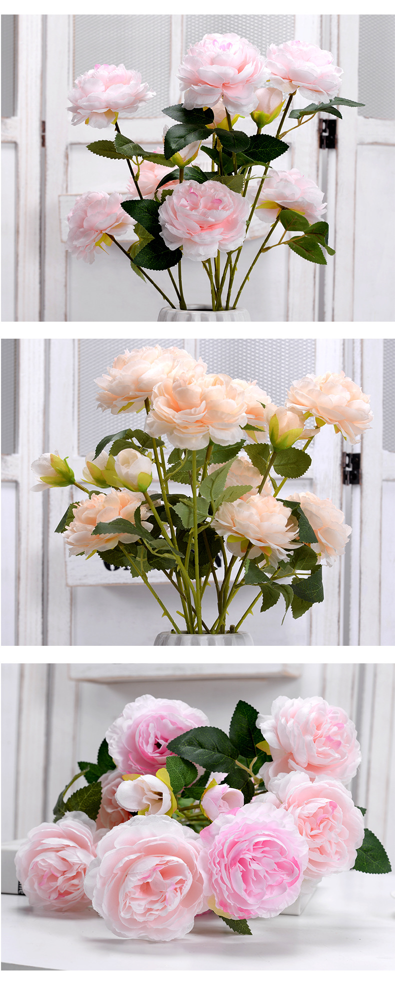 Wholesale 3 artificial peonies for home and wedding props, decorative flowers, silk flowers, and artificial peonies pic 4
