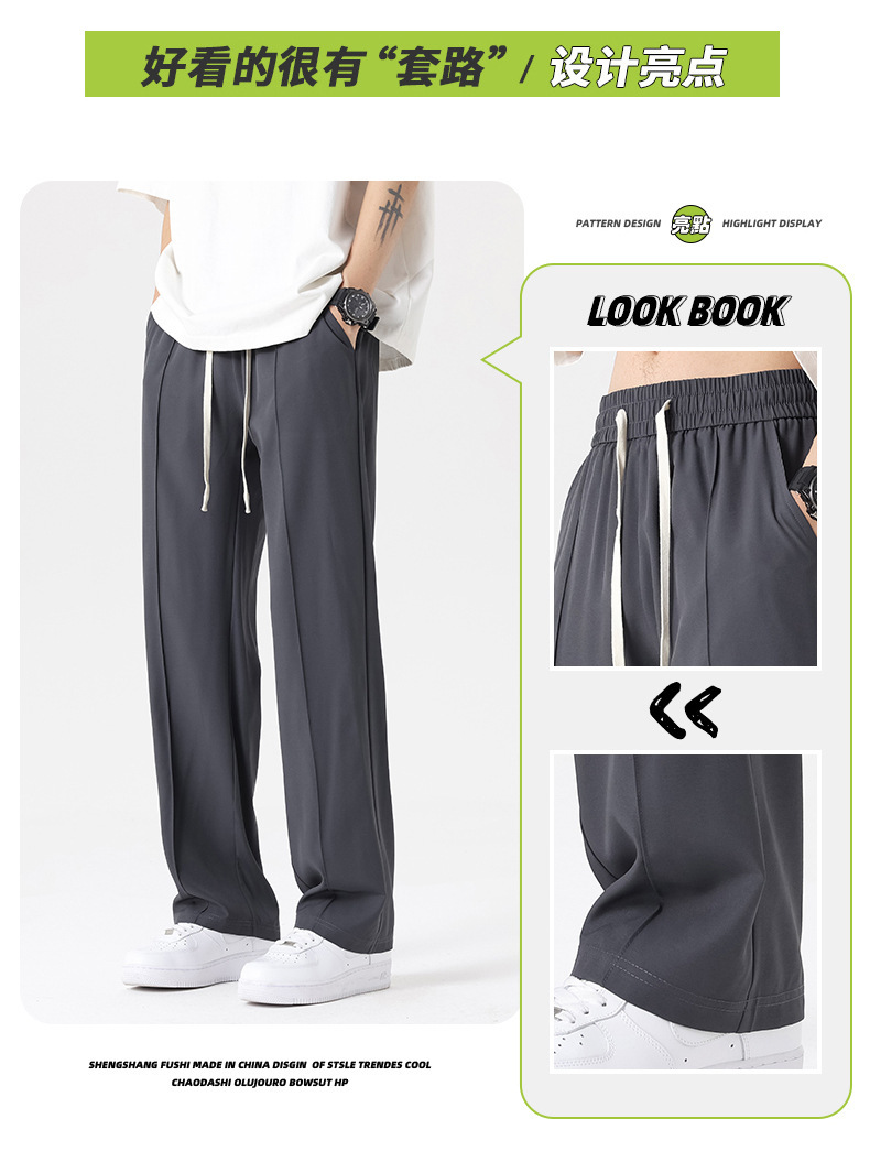 冰丝裤子男夏季薄款宽松直筒垂感西裤男生速干运动裤阔腿休闲长裤详情2