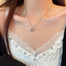 钛钢锆石蝴蝶结项链女冷淡风个性锁骨链韩版轻奢小众潮流配饰批发详情6