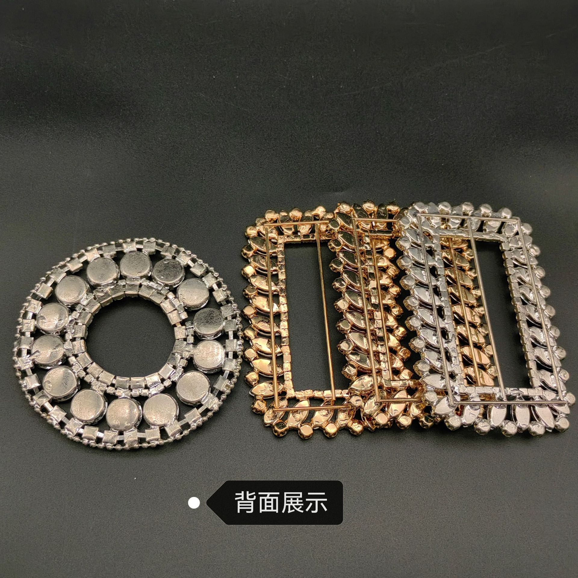 长方水钻三档扣服装装饰扣头衣角打结扣大衣风衣腰带扣皮带日字扣详情5