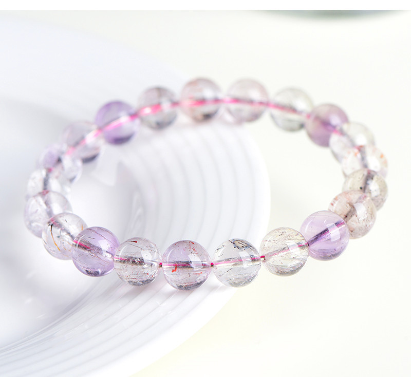 Jiuya Crystal Natural 7A Grade Ice Type Super Seven Round Bead Bracelet, Purple Titanium Crystal Aurora Scattered Bead Bracelet Factory Direct Sales pic 35