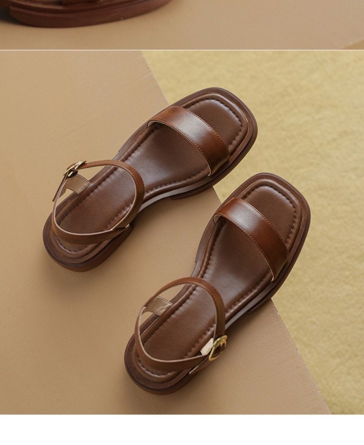 网红爆款凉鞋女一字带平底高级方头韩版百搭舒适外穿防滑罗马鞋子详情11