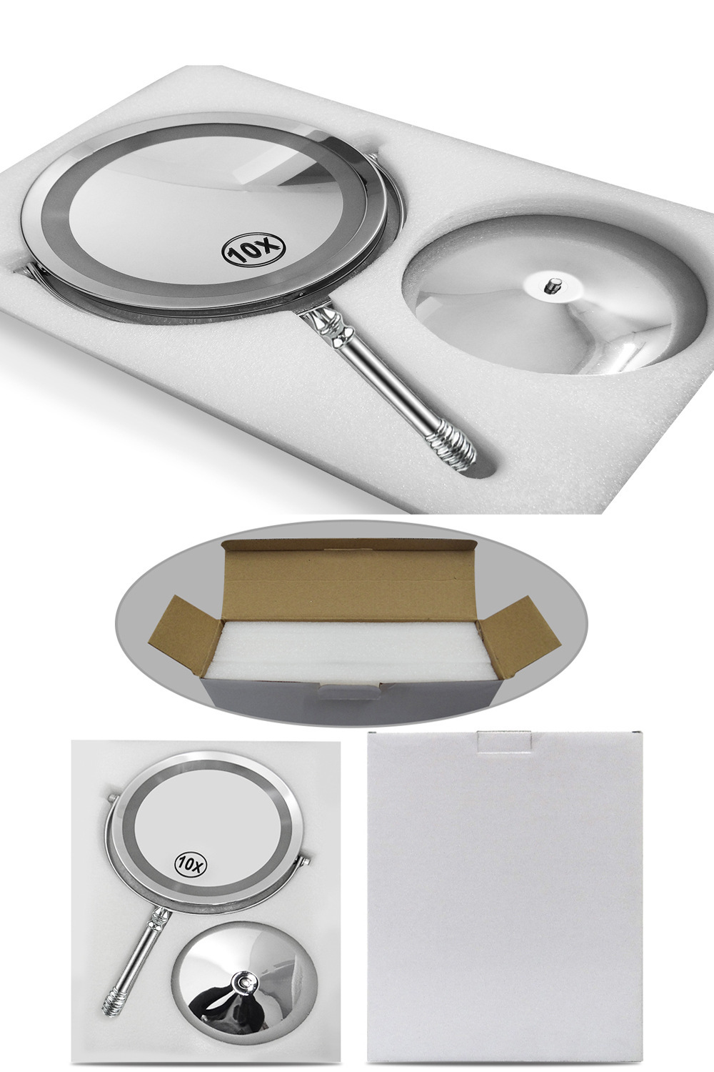 European-style metal LED makeup mirror, usb charging, touch dimming, 5x magnifying glass with light, 7-inch desktop double-sided mirror pic 11