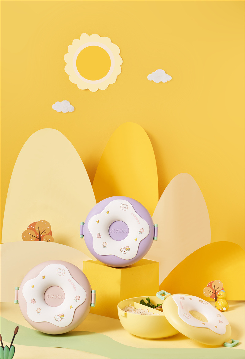 Donut lunch box, cute children, large-capacity compartments, baby food box with lid, portable student lunch box, PP bento box pic 7