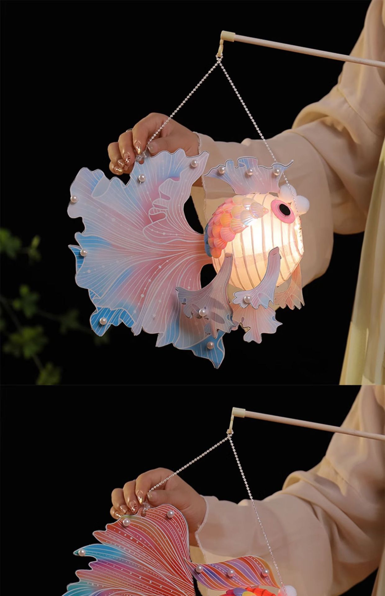春节新年花灯金鱼灯笼非遗手工制作创意diy材料包儿童手提锦鲤金鱼灯笼珍珠锦鲤鱼灯笼DIY详情3