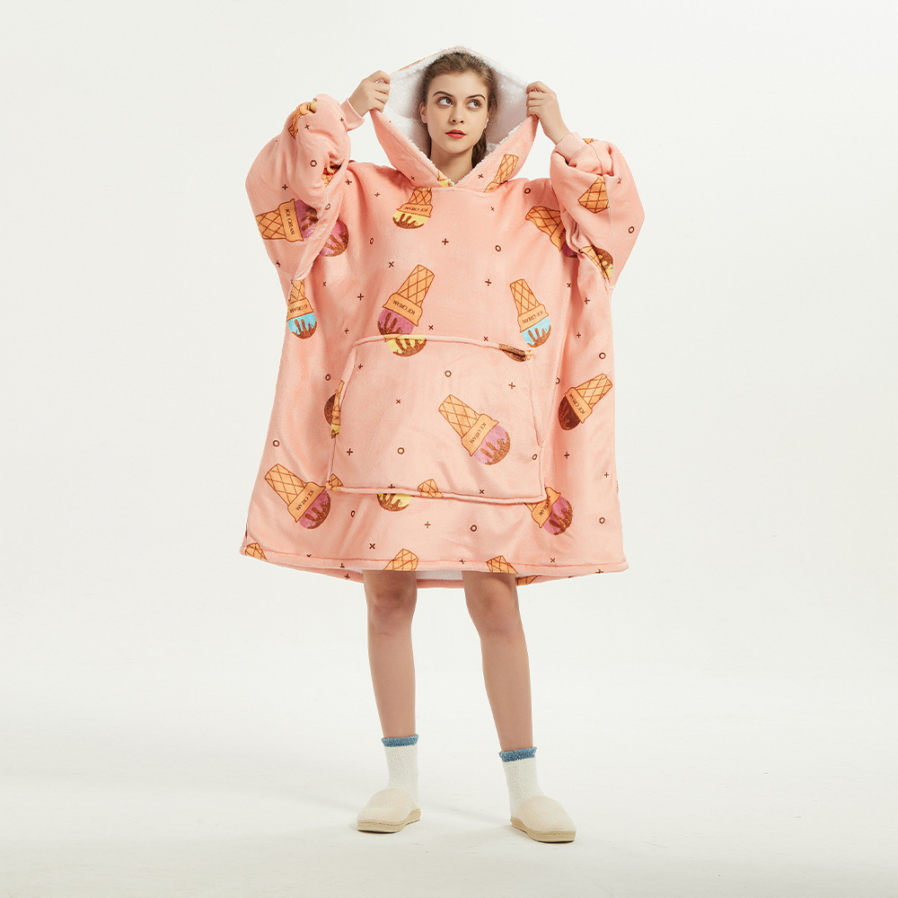 鹏民懒人套头抓绒服连帽电视毯户外衣保暖睡袍懒人毯防寒衣现货批2023新款详情3