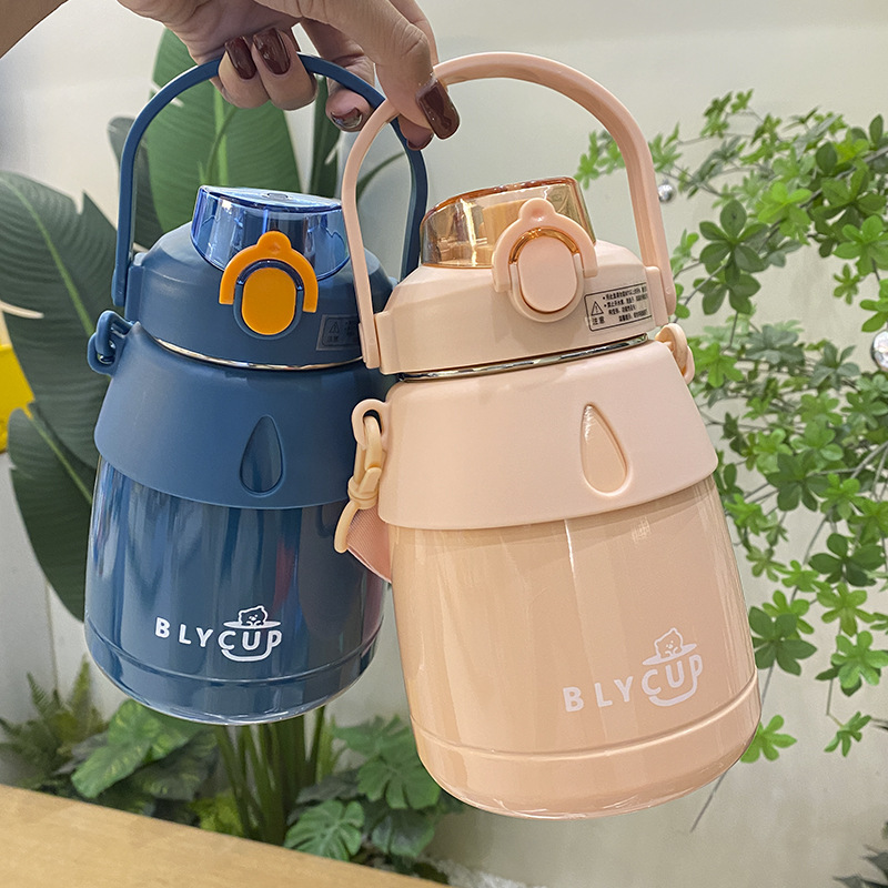 新款大容量背带手提学生316不锈钢便携网红大肚杯高颜值保温杯女详情1