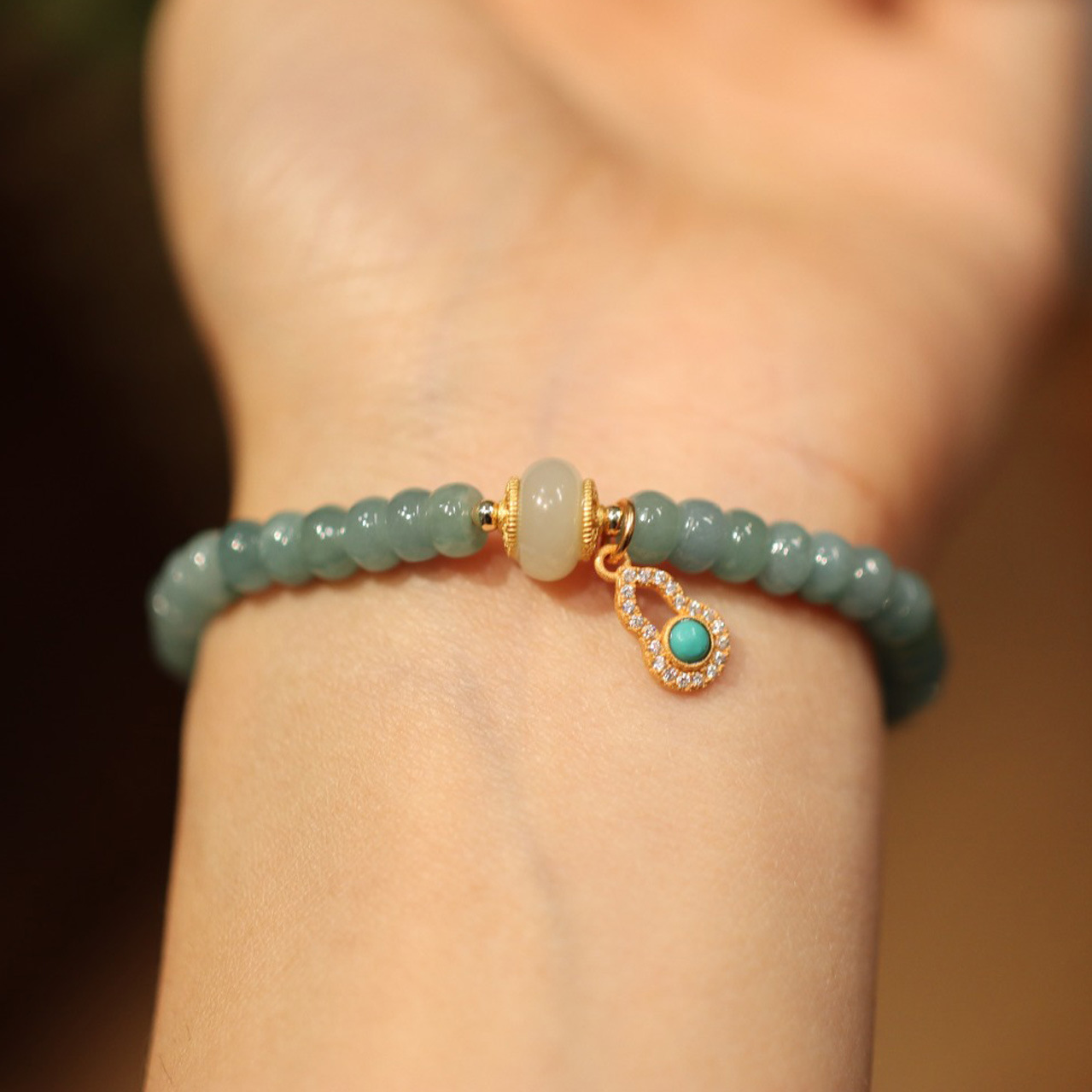 Blue water jadeite abacus bead single-loop bracelet and Tian Tian jade running ring Nan Hong accessory jewelry bracelet for good fortune and auspiciousness pic 20