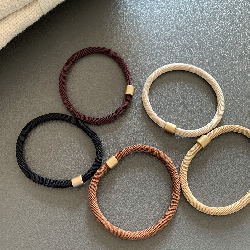 韩系耐用粗款螺纹金扣皮筋日常基础发圈扎头发马尾打底发绳头绳详情7