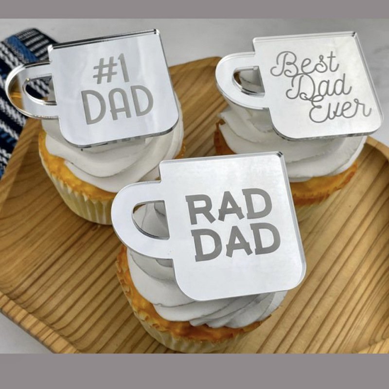 跨境ins风父亲节爸爸生日纸杯蛋糕装饰圆形打标亚克力蛋糕装饰详情11