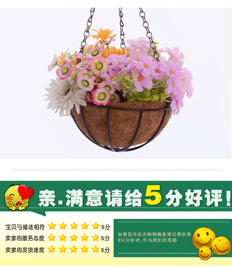Creative succulent hanging basket flower POTS, home decoration items, balcony coconut palm flower POTS, ironwork hanging decoration, hanging pot flower stand pic 7