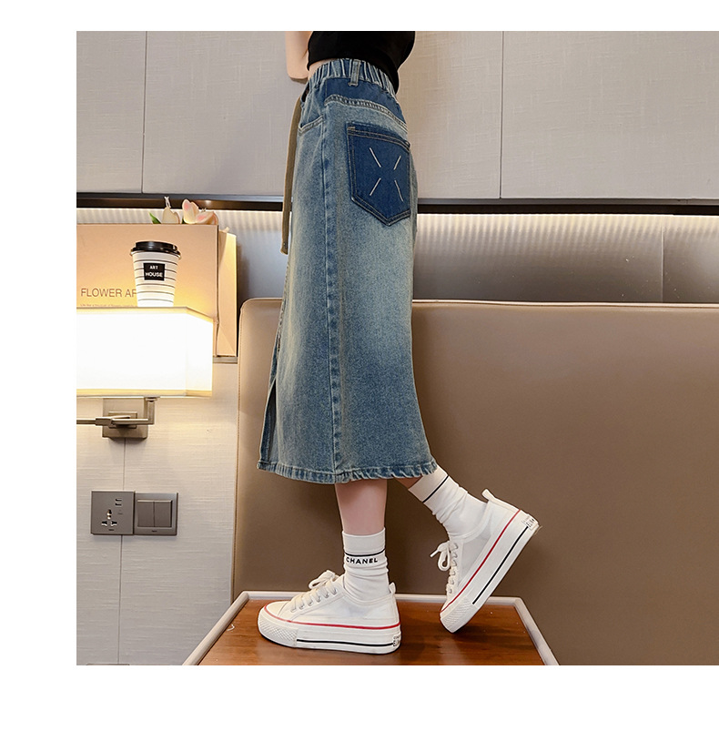 女童牛仔半身裙2023春秋新款中大童长裙儿童洋气开叉裙子童装潮详情9