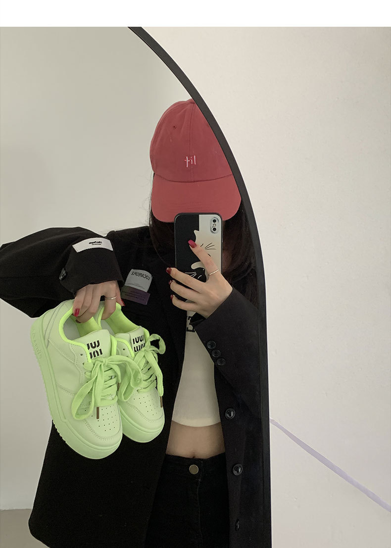 多巴胺红色厚底板鞋女2024新款miu系带小白鞋~春夏秋冬季春运动鞋详情11