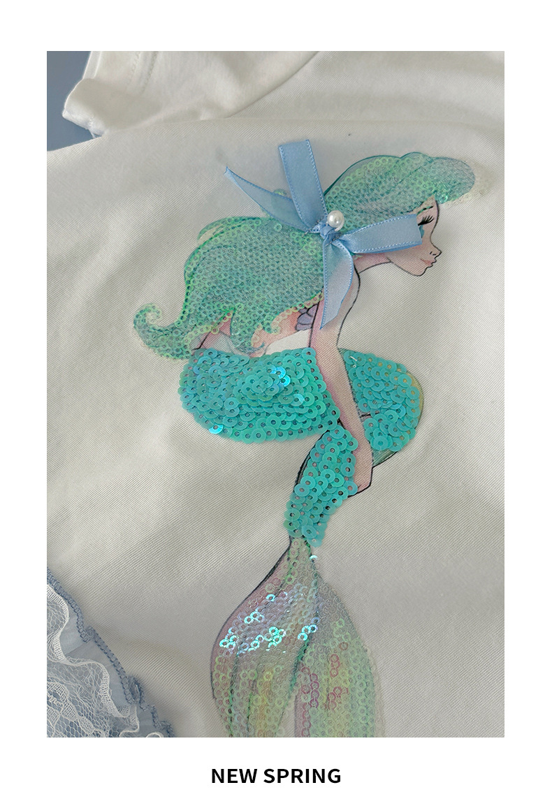 A new summer lace patchwork short-sleeved shirt for girls in 2025, a sweet and fashionable T-shirt for children pic 29