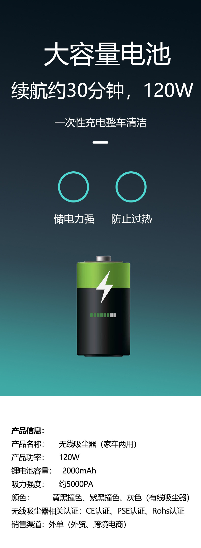 Car mini vacuum cleaner, suitable for both car and home use, handheld small portable 120W dry and wet integrated custom OEM pic 10