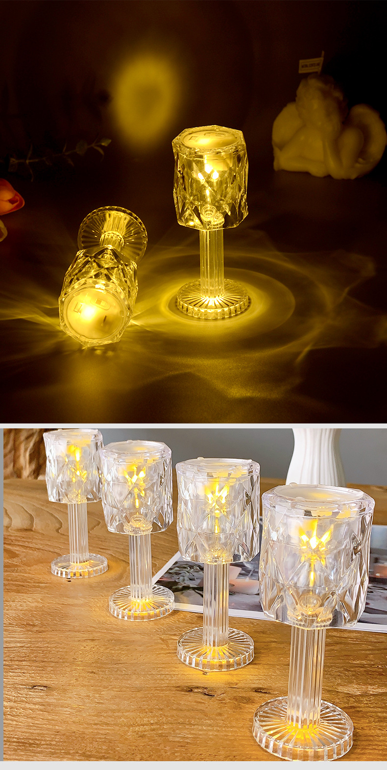 Transparent acrylic night light, modern and simple bedroom bedside lamp, new warm color mini projection LED small table lamp pic 4