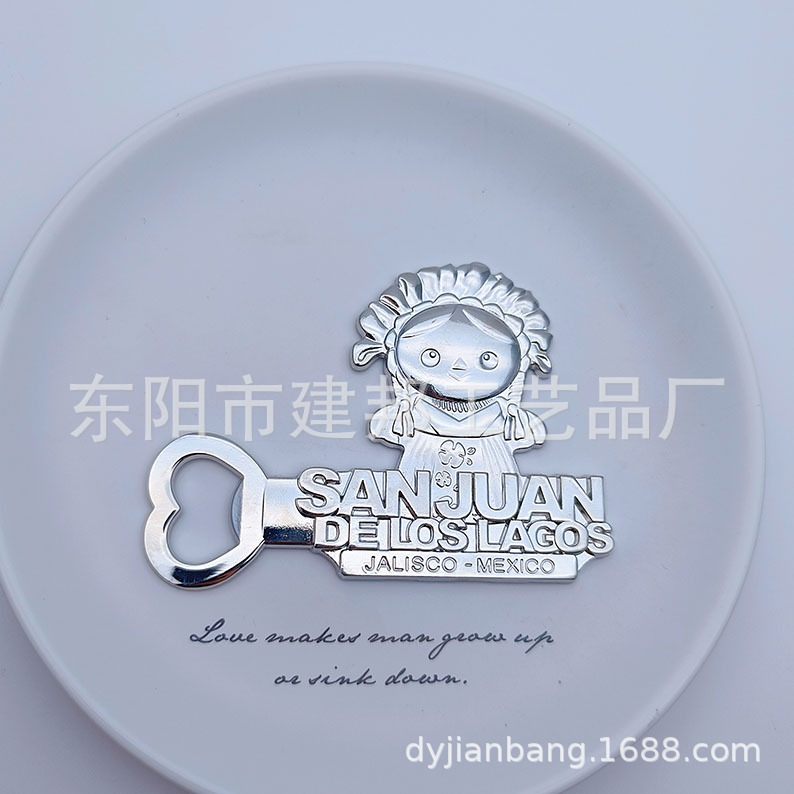 金属开瓶器旅游纪念品SAN JUAN电镀白k复古冰箱贴锌合金开瓶器详情5