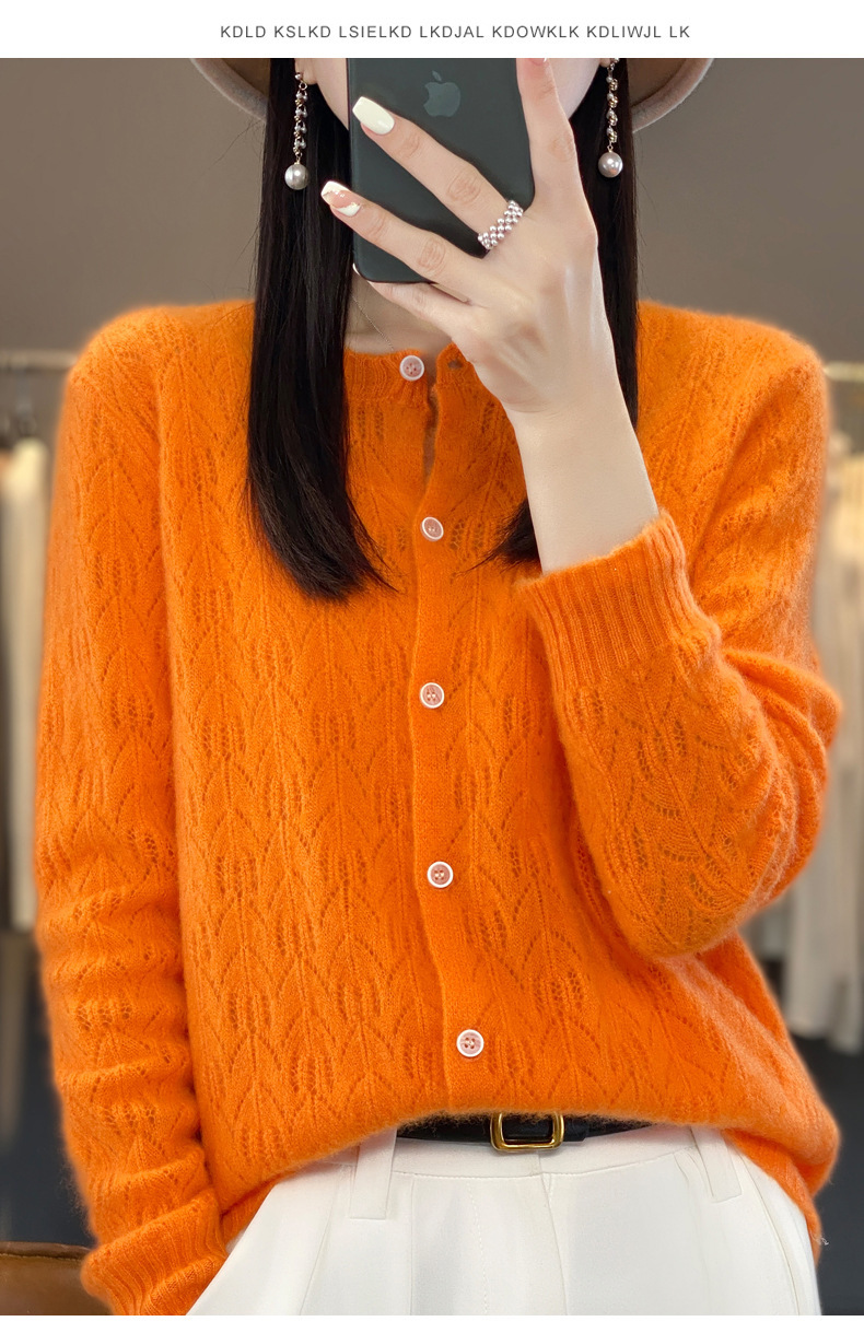 The 2023 autumn new collection features a highly anticipated hollowed-out wool cardigan jacket for women, a long-sleeved base sweater, and a thin outerwear pic 20