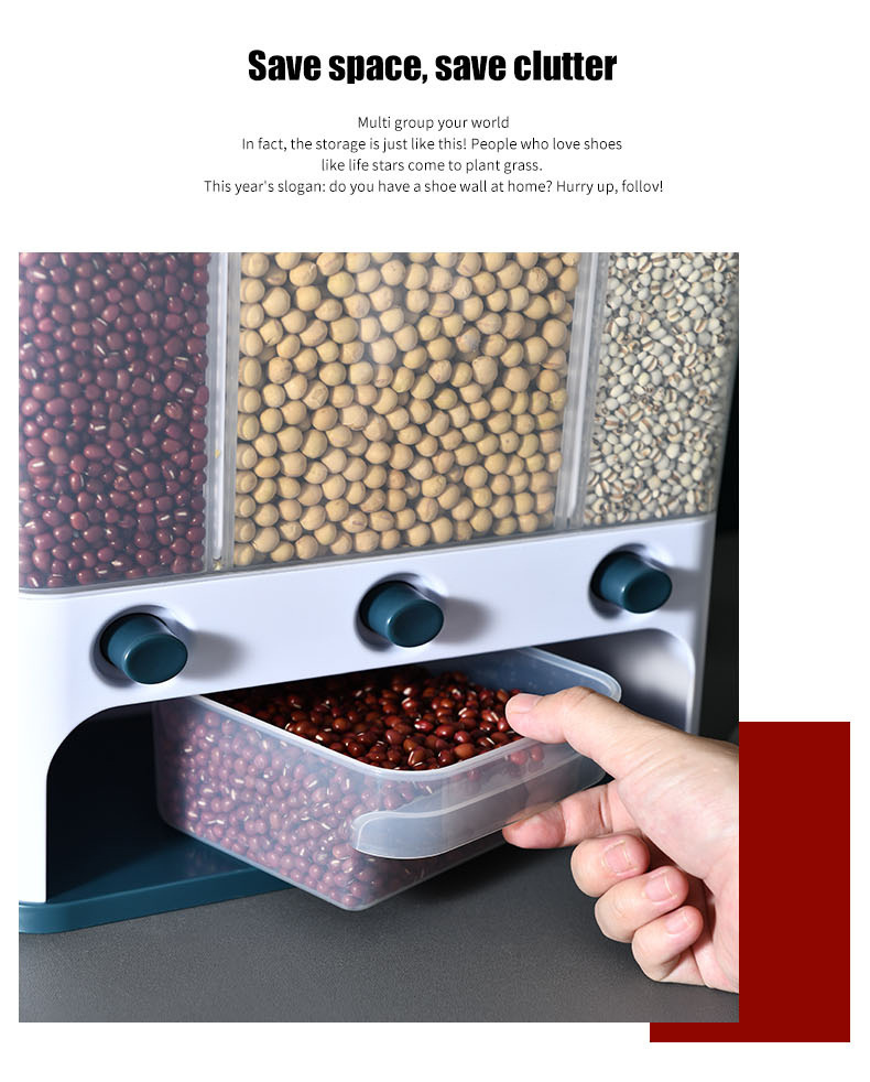 X127 Multi-functional press automatic rice dispensing, rice separation box, compartment-divided rice bucket, storage box, wall-mounted grains and cereals pic 15