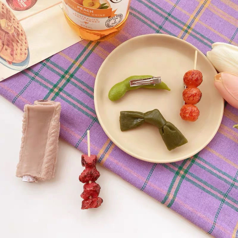A grilled skewer hair clip ~ Original design of beef skewer side clip, ins simulation food play, fun and funny hair accessory, hairpin for girls pic 7